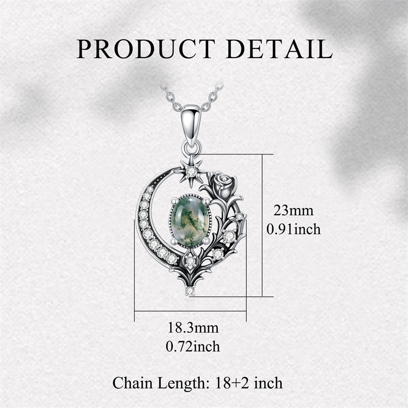 Sterling Silver Moss Agate Celtic Knot Rose Claddagh Filigree Pendant Necklace