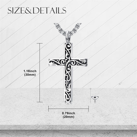 Sterling Silver Filigree Cross Urn Necklace for Ashes