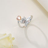 Highland Cow Open Ring 925 Sterling Silver Adjustable Cute Cow Open Rings with Loving Heart Cow Jewelry Gift for Women Girls