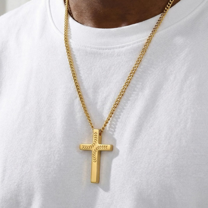 14K Gold Plated Soccer Football Basketball Baseball Cross  with Bible Verses Religious Pendant Necklace for Men