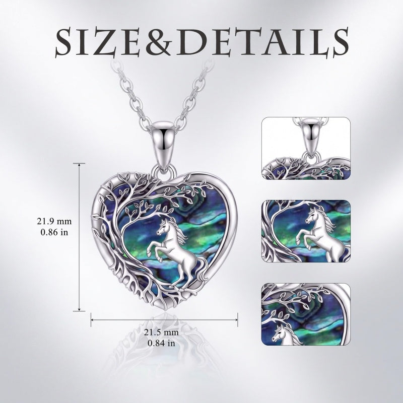Sterling Silver Tree of Life Heart Shaped Horse Cat Dragonfly Butterfly Hummingbird Pendant Necklace
