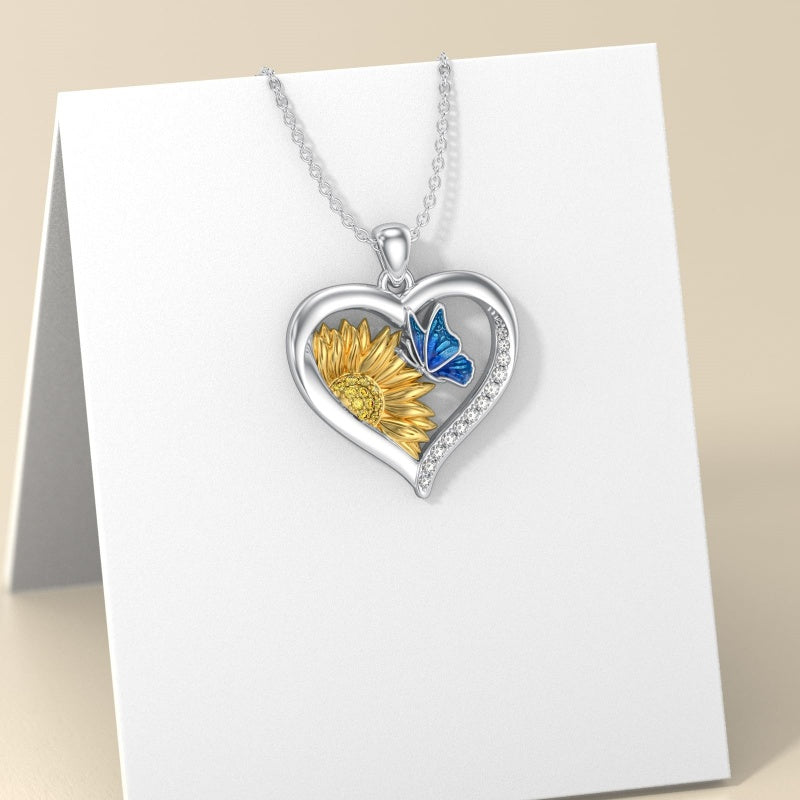 Sterling Silver Heart Bee Dragonfly Butterfly Hummingbird Sunflower Animal Pendant Necklace  Gifts for Christmas