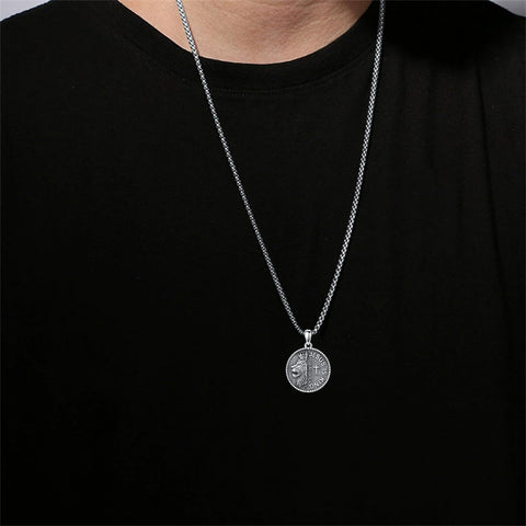 Sterling Silver Faith Bible Lion Pendant Necklace for Men