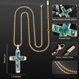 14K Gold Plated Wooden Abalone Shell Cross Pendant Necklacefor Men