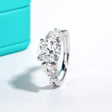 Sterling Silver Round Cut Moissanite 3 Stone D Color Engagement Ring