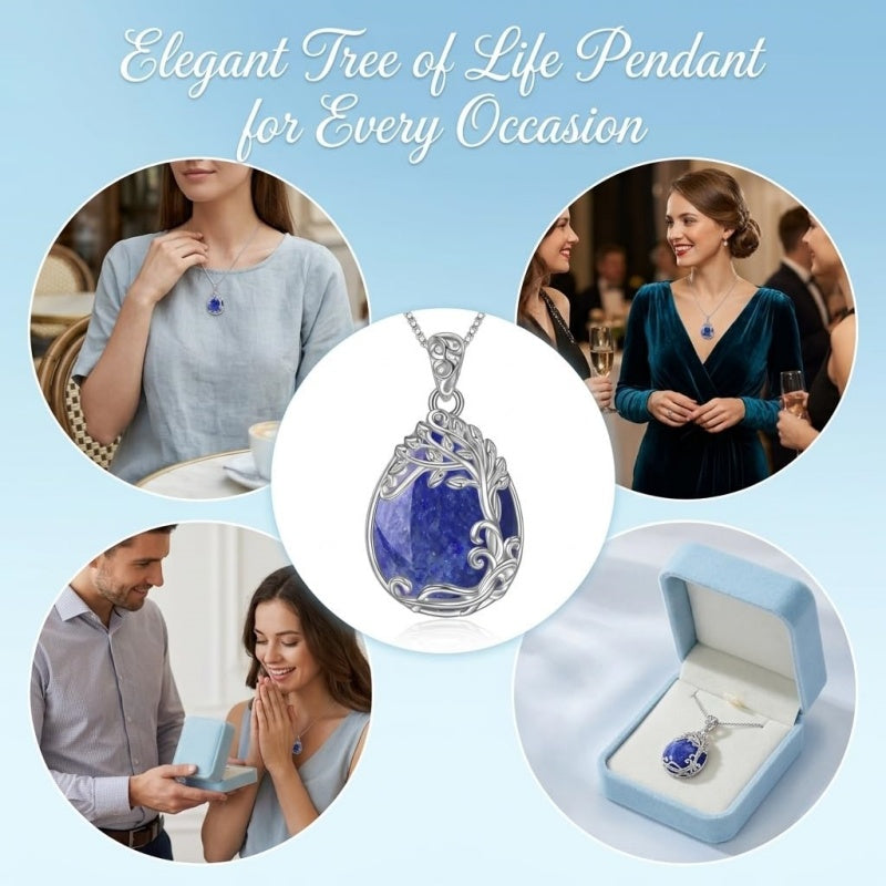 14K Gold Plated Teardrop Tree of Life Necklace for Women