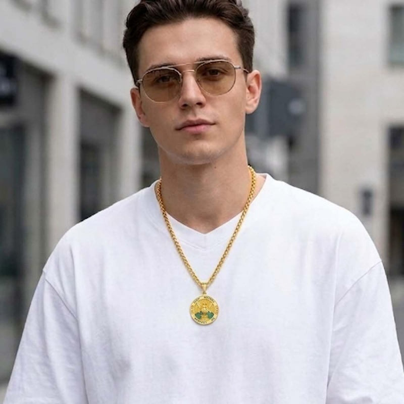 Christian Religious Medal Amulet 14K Gold Plated Pendant  Necklace
