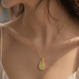 14K Gold Plated Jade Hummingbird Butterfly Dragonfly Turtle Animal Pendant Necklace
