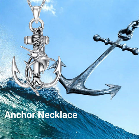 Sterling Silver Earth Swordfish Trident Compass Anchor Pendant Necklace