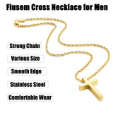 Sterling Silver Cross Pendant Necklace with Stainless Steel 2.5mm Rope Chain