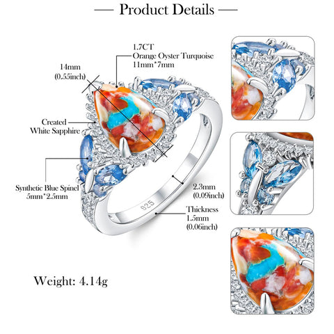 Sterling Silver Cushion Marquise Pear Round Oval Cut Turquoise Engagement Ring for Women