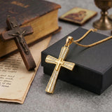 14K Gold Plated Cubic Zircon Cross Pendant Necklace for Men Birthdays Anniversary Christmas Father's Day Gift