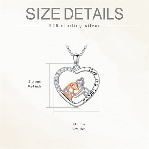 Sterling Silver  Dog and Women Pendant Necklace Engraved with I Love You Forever