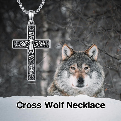 Sterling Silver Wooden Lion Orthodox Sword Wolf Cross Pendant Necklace