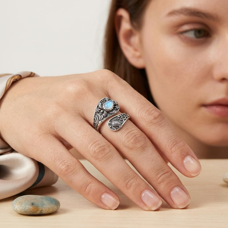 Sterling SilverMustard Seed Turtle Ocean Butterfly Dragonfly Turquoise Adjustable  Spoon Ring Spoon Jewelry for Women