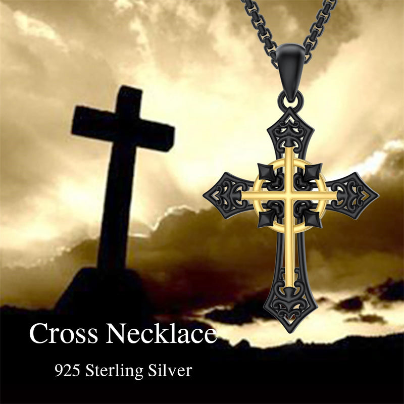 Sterling Silver Wooden Cross Pendant Necklace