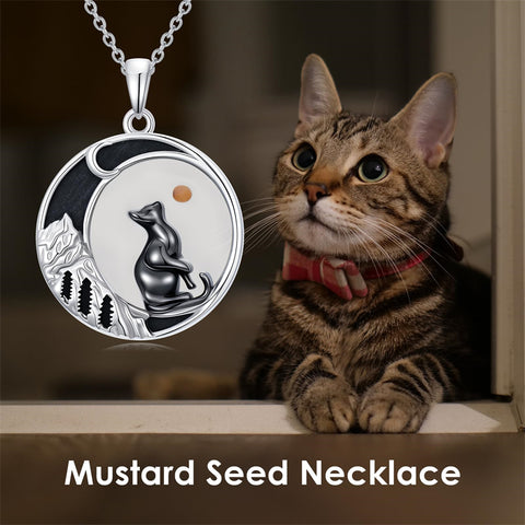 Sterling Silver Mustard Seed Black Cat Hummingbird Cross and Mountain Mountain Turquoise Sun and Moon Pendant Necklace