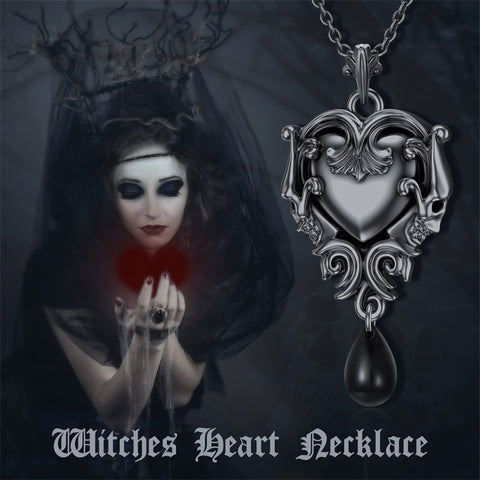 Sterling Silver Gothic Witches Heart Pendant Necklace