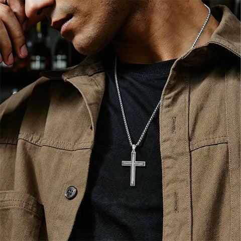 Sterling Silver Cross Religious Necklace for Men