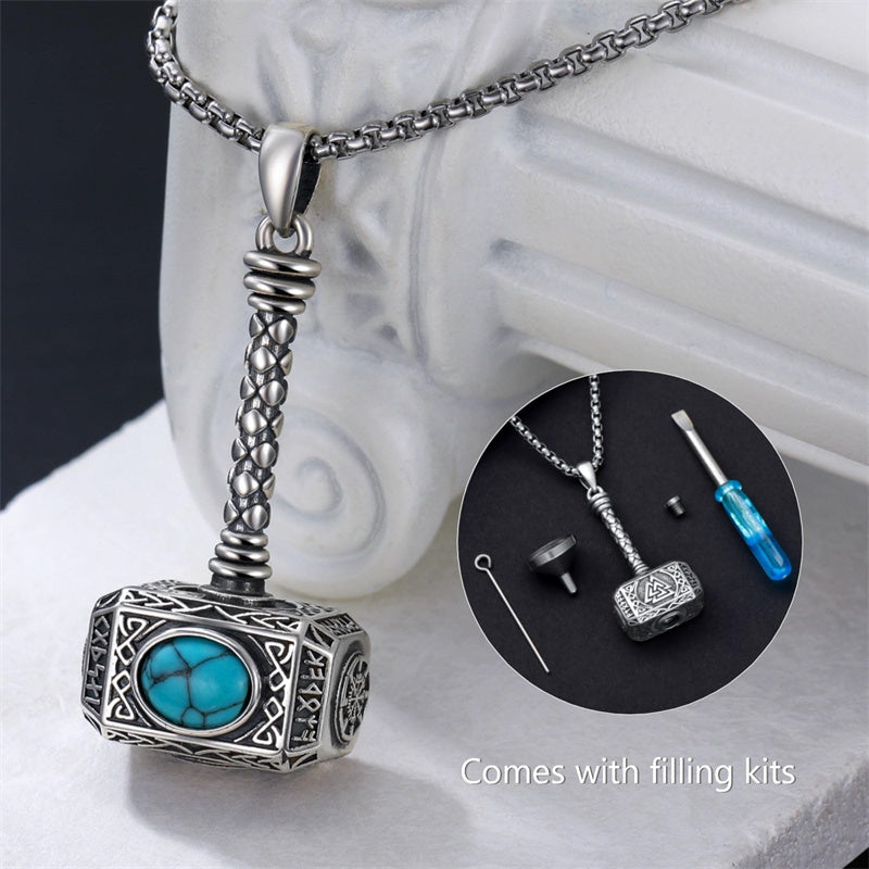 Sterling Silver Thors Hammer Urn Necklace for Ashes