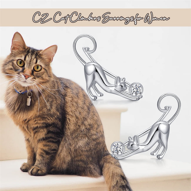 925 Sterling Silver Hypoallergenic Cat Earrings  Jewelry Graduation Christmas Birthday Gifts for Women Girls