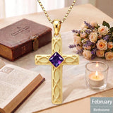 14K Gold Plated Birthstone Cross Pendant Necklace for Women  Anniversary Christmas Birthday Gift