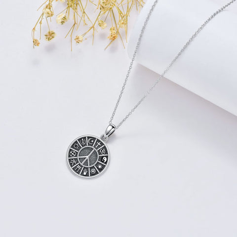 Sterling Silver Peace Sign Coexist Peace Symbol Pirate Tree of Life Thor's Hammer Wolf Raven Viking Series Necklace