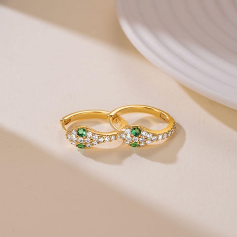 14K Gold Plated Cubic Zirconia Snakes Head Wrap Design Hoop Earrings for Women