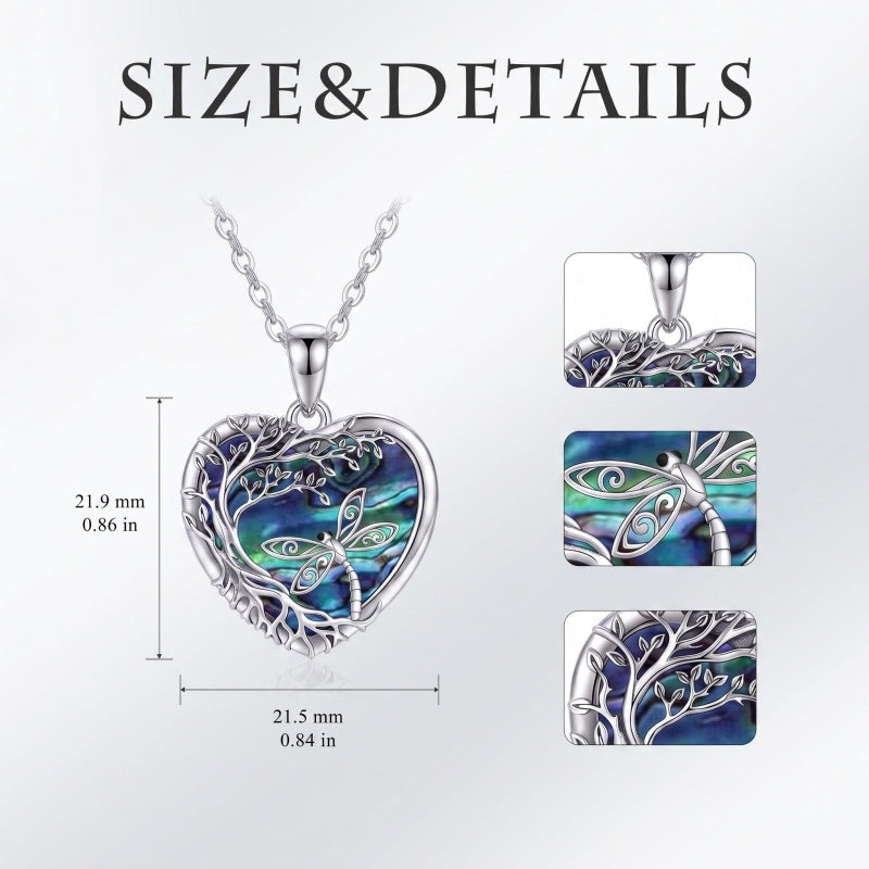 Sterling Silver Tree of Life Heart Shaped Horse Cat Dragonfly Butterfly Hummingbird Pendant Necklace