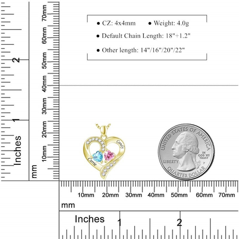 14K Gold 2  Simulated Birthstone Personalized Engraved Pendant Necklace for Women
