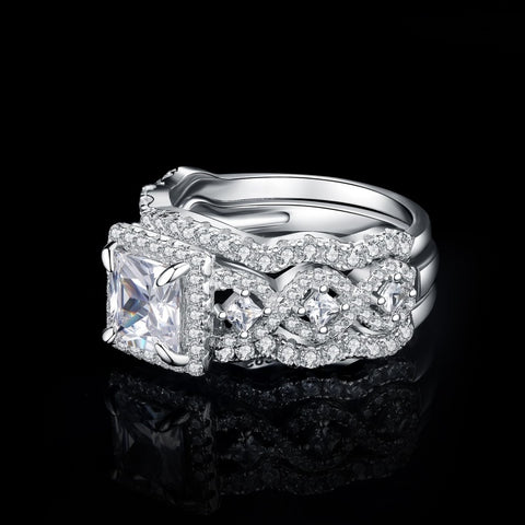 14K Gold Plated  1.5CT  Princess Cubic Zirconia Infinity Twist Engagement Rings  Anniversary Wedding Band Bridal Sets