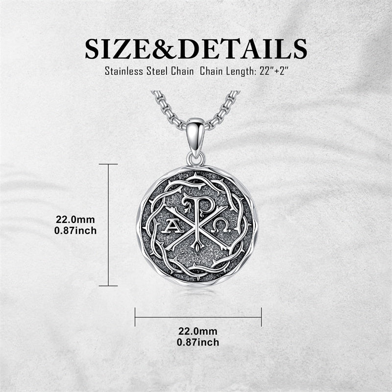 Sterling Silver Chi Rho Alpha Omega PX XP Symbol Pendant Religious  Necklace
