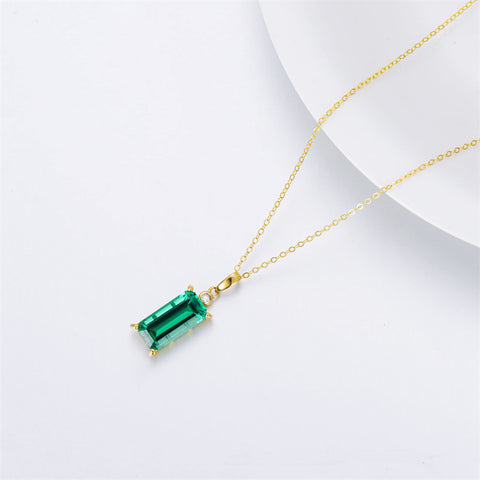 14K Gold Natural Diamond Emerald Pendant Necklace