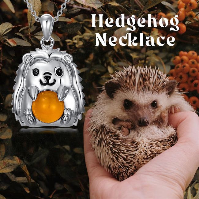 Hedgehog Amber Necklace Sterling Silver Hedgehog Jewelry for Mon Wife Women Anniversary Birthday Gift for Hedgehog Lovers