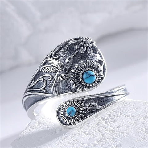 Sterling Silver Oxidized Dragonfly Butterfly Hummingbird Sea Turtle Anchor Cross Tree of Life Sunflower Spoon Ring