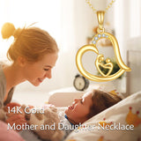 14K Real Gold  Heart Mother Child Necklace Pendant Necklace Jewelry Mothers Day Birthday Gifts for Women
