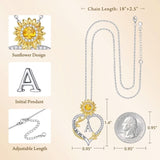 14K Gold Plated Initial Sunflower Pendant Necklace Engraved with You Are My Sunshine