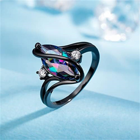 Copper Created Opal Amethyst Rainbow CZ Marquise Ring for Women