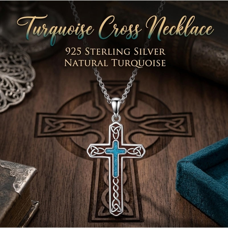 14K Gold Plated Turquoise Cross Pendant Necklace
