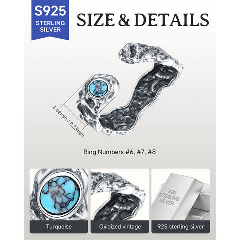 Sterling Silver Turquoise Adjustable  Rings for Women