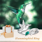 Hummingbird Ring for Women 925 Sterling Silver Adjustable Bird Leaf Open Rings Animals Jewelry Birthday Anniversary Presents for Girls Size 7