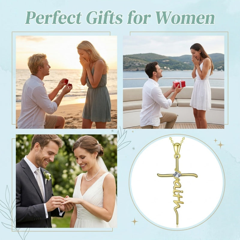14K Gold Plated Cross Necklace for Women