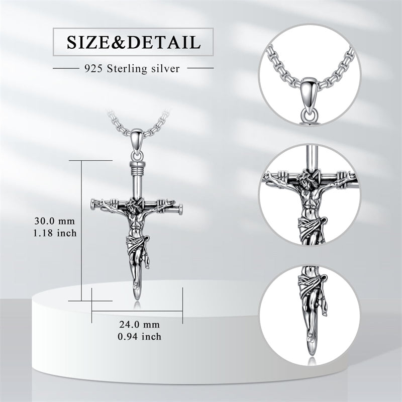 Sterling Silver Wooden Cross Pendant Necklace
