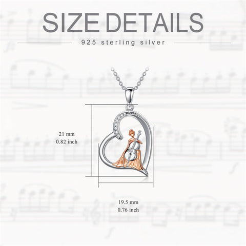 Sterling Silver  Cello Violin Necklace Music Gifts for Women Girl Daughter