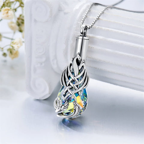 Sterling Silver Teardrop Crystal Butterfly Dragonfly Fox Hummingbird Phoenix Tree of Life Urn Necklaces for Ashes