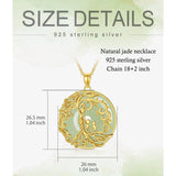 14k Gold Plated Sterling Silver Round Jade Tree of Life Necklace Good Fortune Jewelry for Women