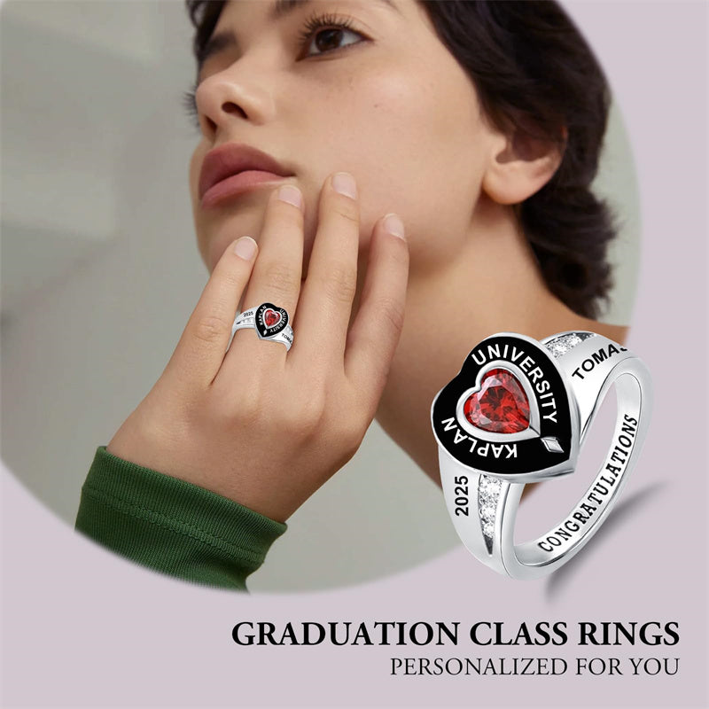 Sterling Silver Personalized Birthstone Engraved High School College Class Ring 2026 Graduation Jewelry