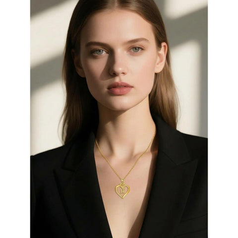 Heart Initial A-Z Pendant Necklace for 14K Gold Plated Women Initials Jewelry Gifts