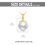 14K Real Gold Pearl Pendant Necklace for Women,Solid Gold 9 MM Freshwater Pearl Necklaces Anniversary Birthday Jewelry Present for Women