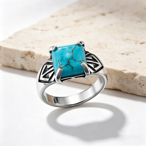14K Gold Plated Turquoise Ring Western Jewelry Anniversary Birthday Gift for Women
